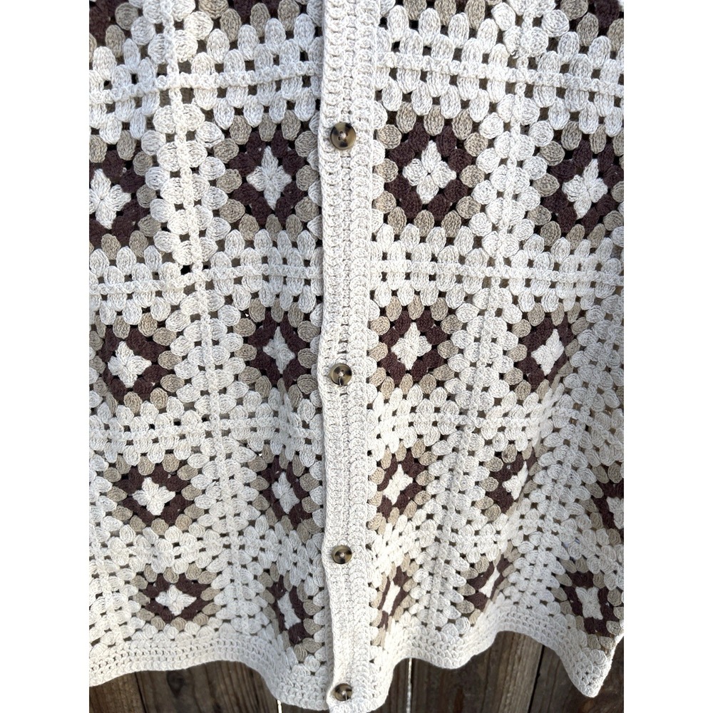 NWT Cotton On Mens Button Down Crochet Havana Shirt Sz M Granny Square Grampcore - Picture 4 of 9
